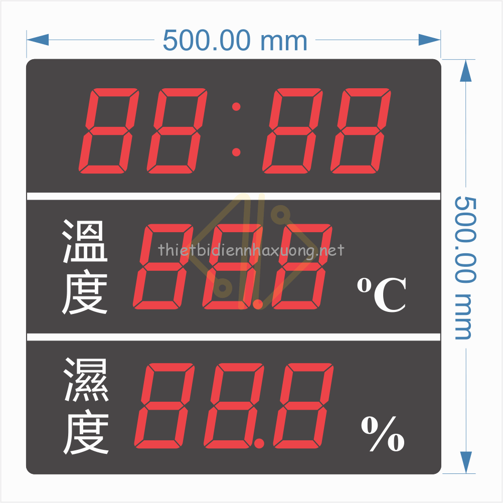 Đồng hồ nhiệt độ độ ẩm giờ phút 500x500x50mm 1 Đồng hồ nhiệt độ độ ẩm giờ phút 500x500x50mm
